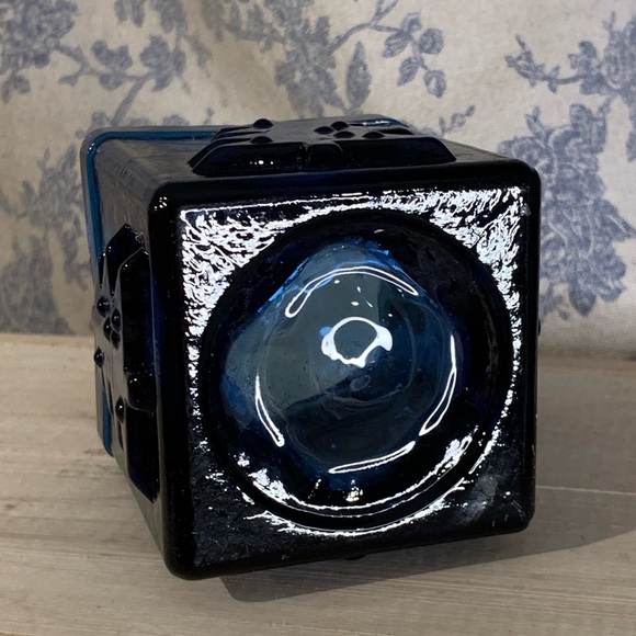 VTG Cobalt Blue Pressed Glass Christmas Tree 3” Square Candle Votive - Picture 6 of 8